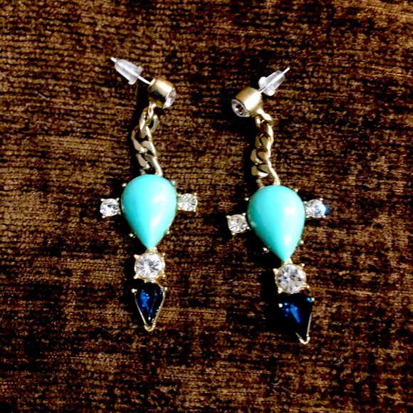 Art Deco Inspired Turquoise and Gold Tone Earrings - Picture 1 of 2